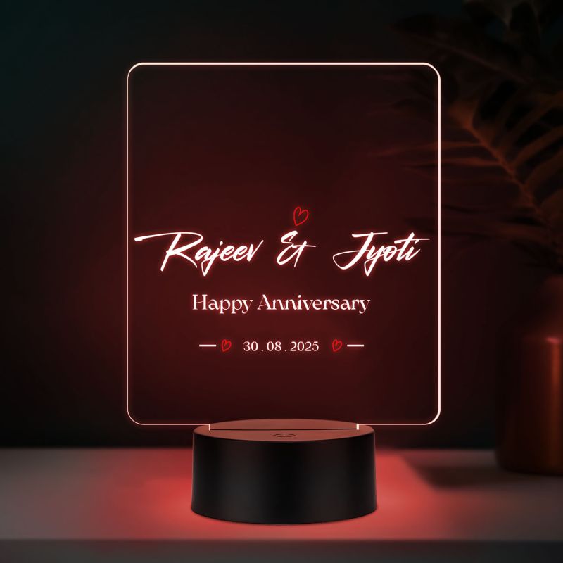 Personalized Couple Night Lamp Custom with Name & Date Bedside Table Lamp | Couple Gift Anniversary, Wedding, Marriage, Valentine Day Multicolored Light (Happy Anniversary)